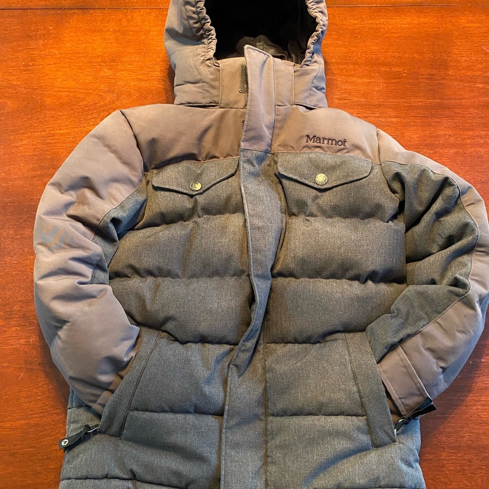 Marmot Coat Boys S Black Gray 2-Tone Down Puffer 700 Fill Snow (Approx Size 5/6)